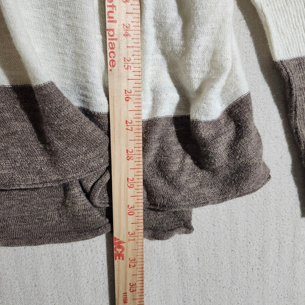 Free People Beach Womens Large Brown Striped Linen Blend Henley Sweater Oversize - Picture 6 of 8